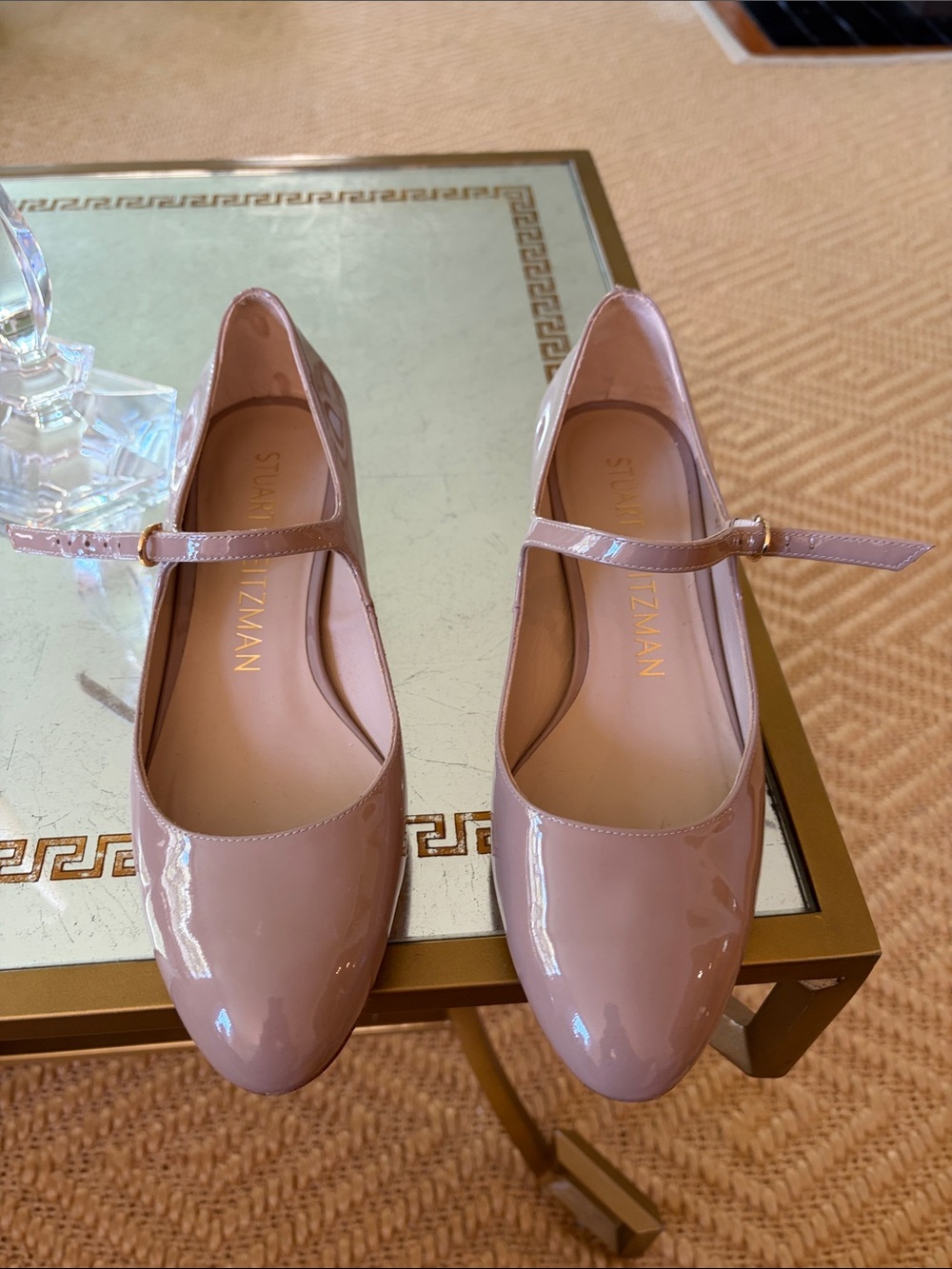 Stuart Weitzman Blush Patent Mary Jane Flats with Ankle Strap